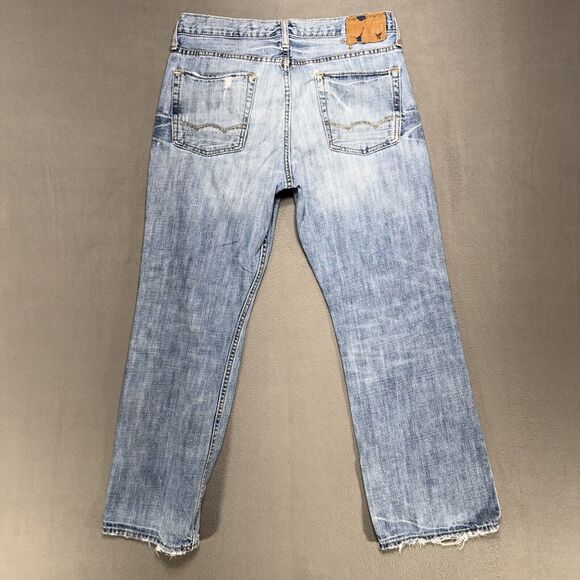 American Eagle Jeans Men 32x29 Blue Bootcut Ripped Stained Grunge American Denim - Picture 7 of 12